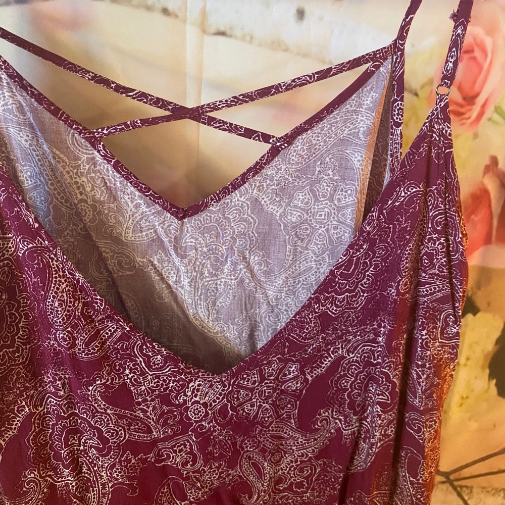 Forever 21 Boho Country Maroon Paisley Loose Fit Spaghetti Strap Dress Size S - Picture 8 of 9